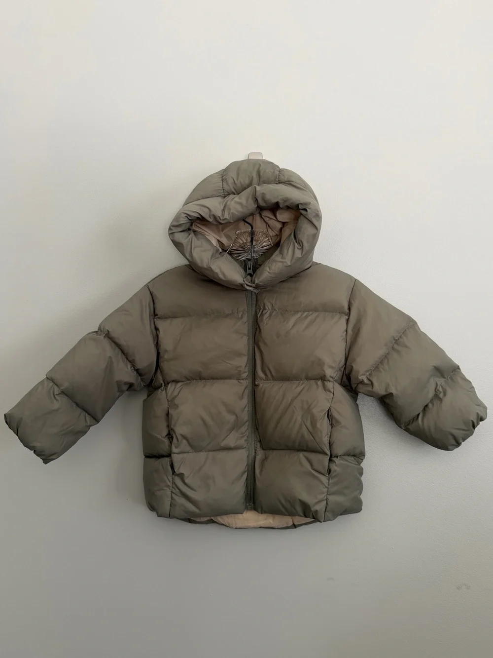 Zara Water-Repellent Hooded Puffer Coat Olive Green Kids 4-5 Down & feathers